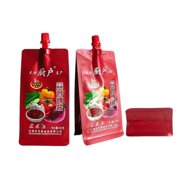 Wholesale 450g Flat Bottom Garlic Chilli Sauce Packaging Bag With Spout