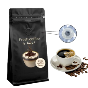 Biodegradable Black Coffee Bags With Valve And Zipper