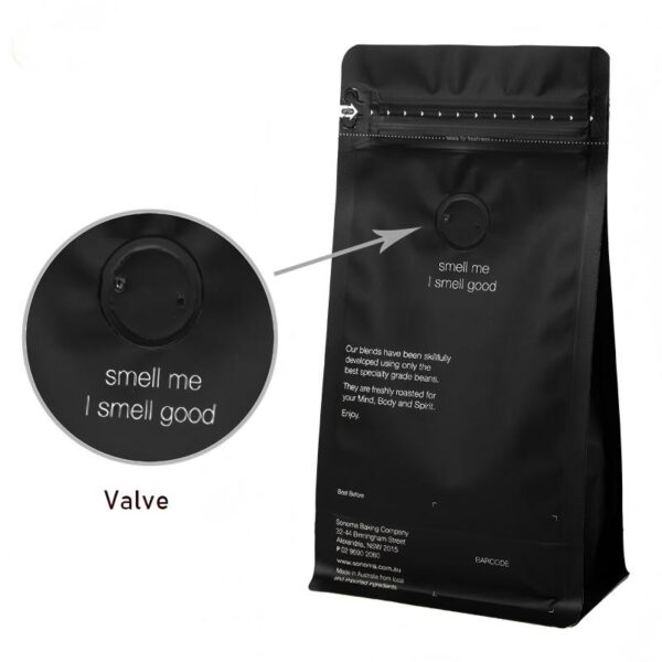 Biodegradable Black Coffee Bags With Valve And Zipper - Image 3