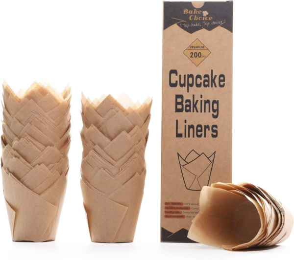 120 Counts Natural Tulip Greaseproof Paper Cupcake Liners for Baking Cups - Image 2