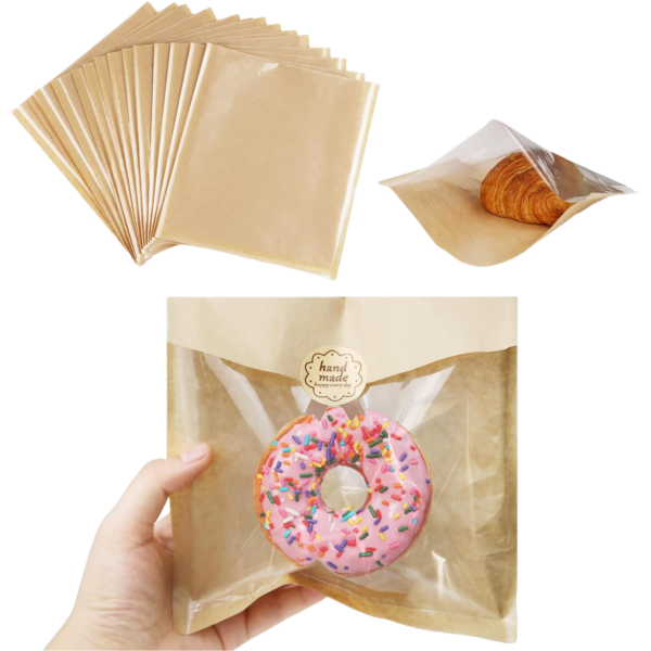 Kraft Sandwich Bread Bag Bakery Bags with Window Toast Paper bag 7.1*7.5 inches