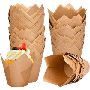 120 Counts Natural Tulip Greaseproof Paper Cupcake Liners for Baking Cups