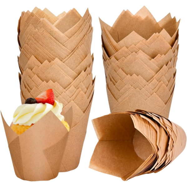 120 Counts Natural Tulip Greaseproof Paper Cupcake Liners for Baking Cups