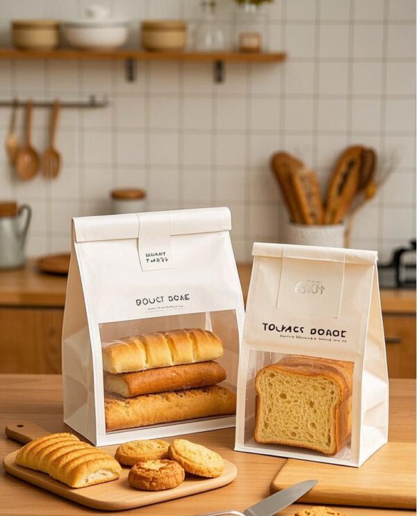 100 Pack Kraft Bakery Paper Bread Bags with 100 Pcs Stickers Fold Top - Image 5