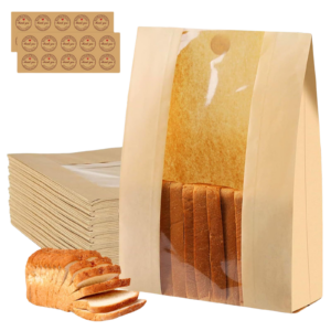 100 Pack Kraft Bakery Paper Bread Bags with 100 Pcs Stickers Fold Top