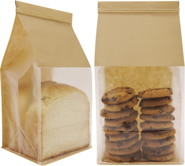 Square Bottom Bakery Bags with Window Resealable Tin Tie Tab Lock  Bread Storage Bags - Image 6
