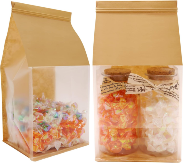 Square Bottom Bakery Bags with Window Resealable Tin Tie Tab Lock  Bread Storage Bags - Image 5
