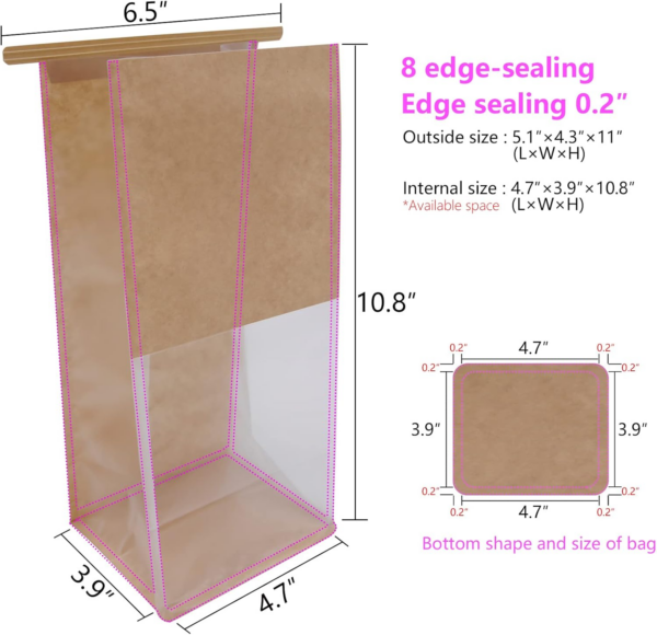Square Bottom Bakery Bags with Window Resealable Tin Tie Tab Lock  Bread Storage Bags - Image 4