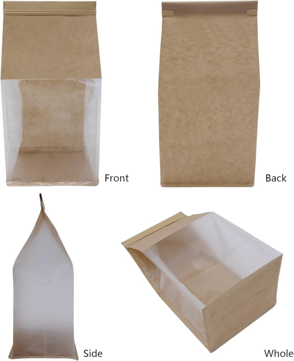 Square Bottom Bakery Bags with Window Resealable Tin Tie Tab Lock  Bread Storage Bags - Image 2