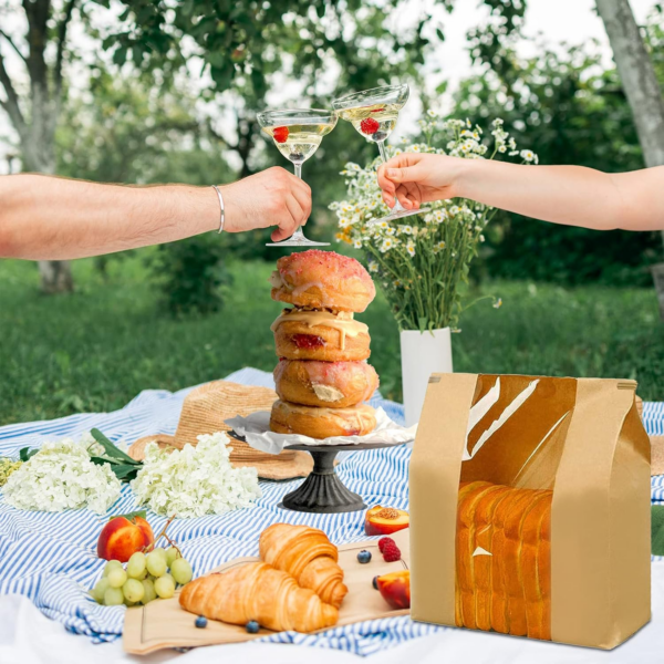 100 Pack Kraft Bakery Paper Bread Bags with 100 Pcs Stickers Fold Top - Image 8